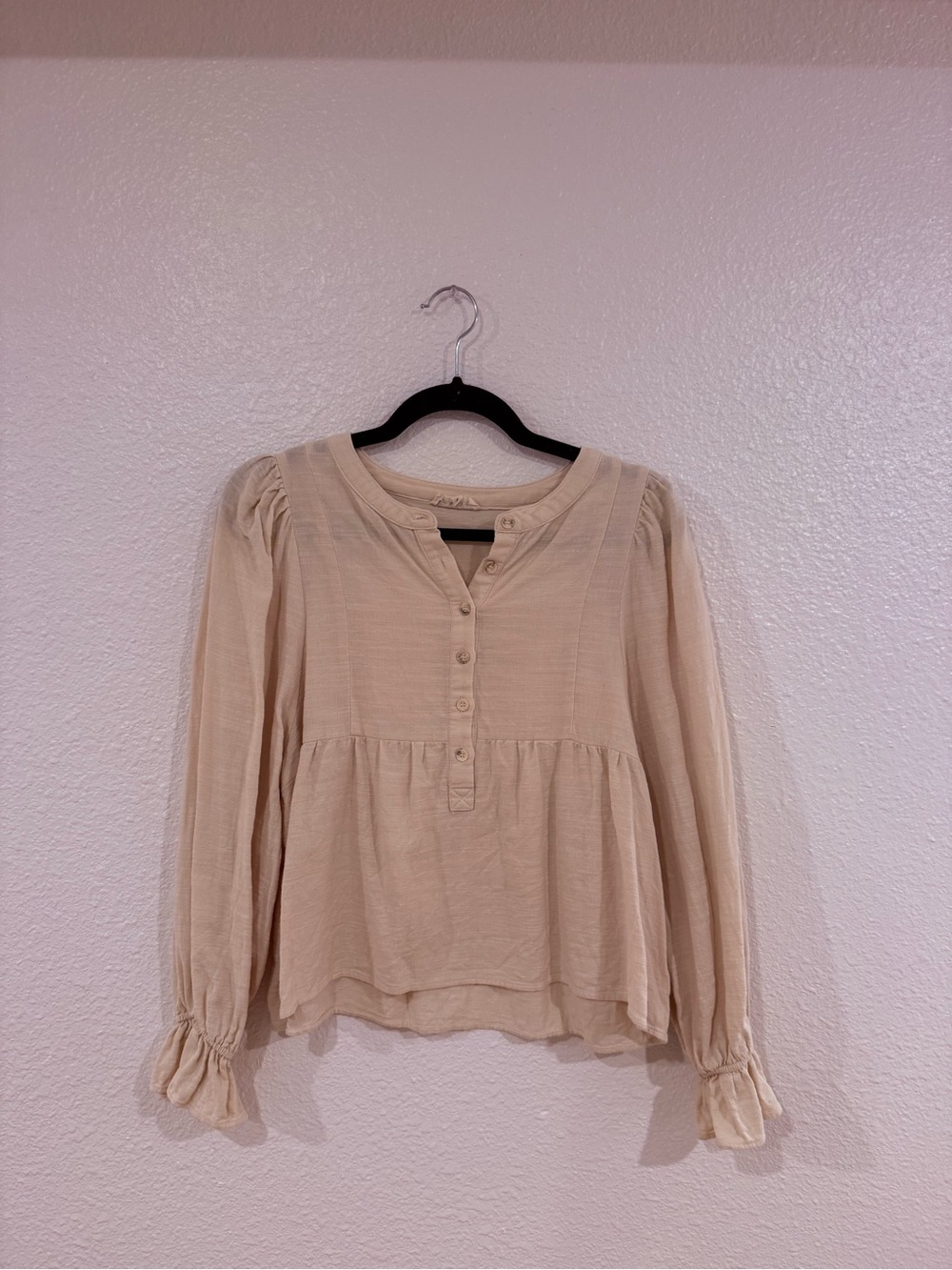 Roolee Cream Button-Front Peasant Blouse